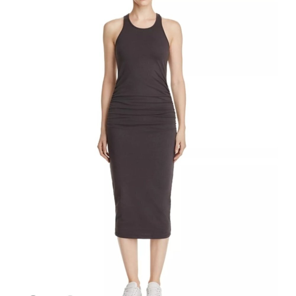 NEW Michael Stars Vivian Brown Ruched Side Racerback Midi Dress in Brown Sz. XS
